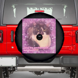 Funny Save The Environment Eat Plastic Spare Tire Cover Cat Meme TS11 Black Print Your Wear