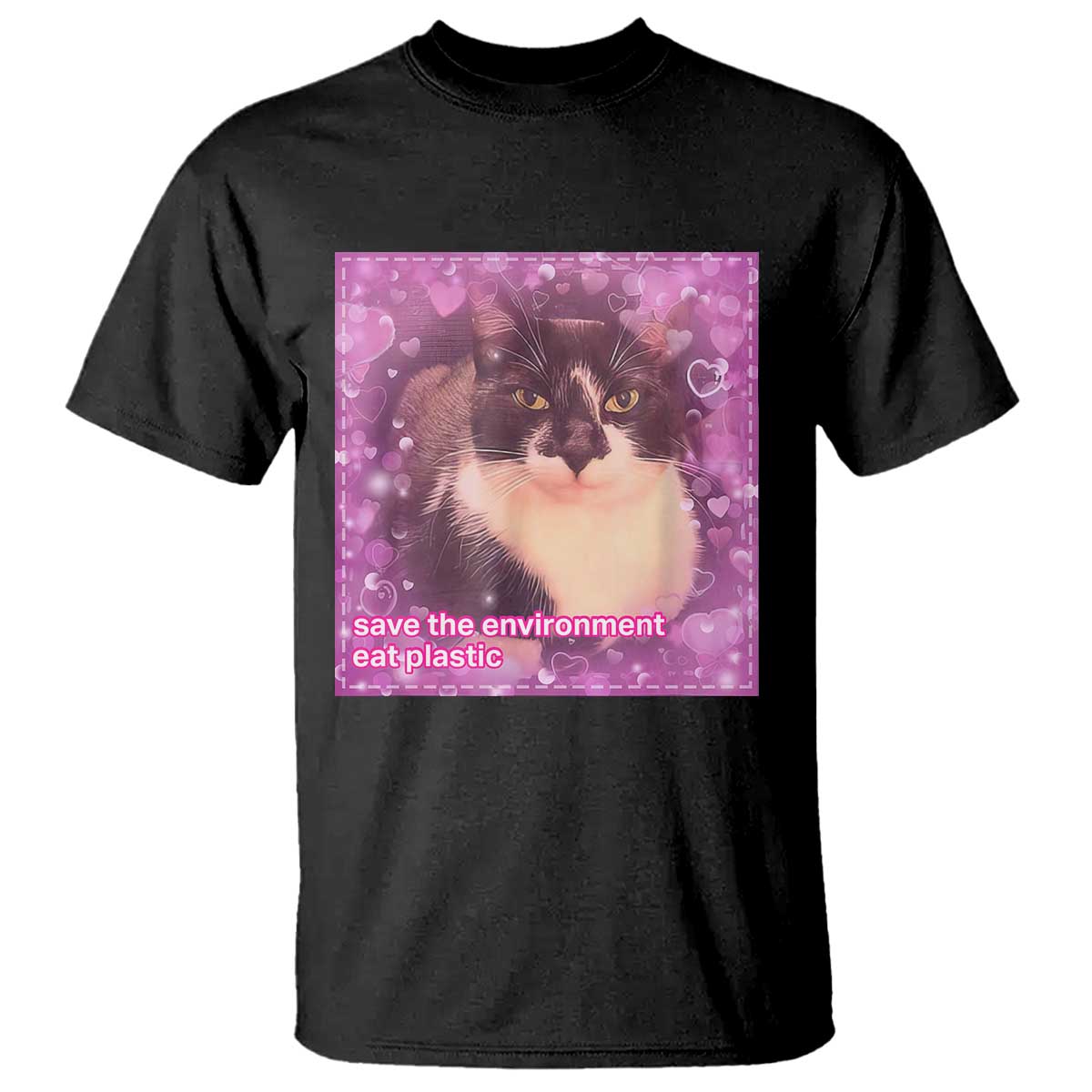 Funny Save The Environment Eat Plastic T Shirt Cat Meme TS11 Black Print Your Wear