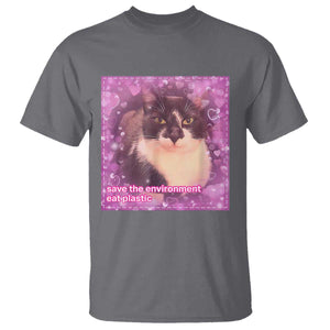 Funny Save The Environment Eat Plastic T Shirt Cat Meme TS11 Charcoal Print Your Wear