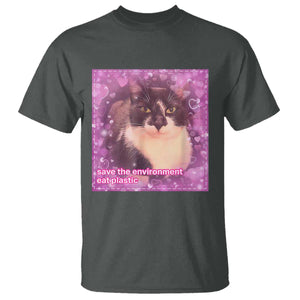 Funny Save The Environment Eat Plastic T Shirt Cat Meme TS11 Dark Heather Print Your Wear