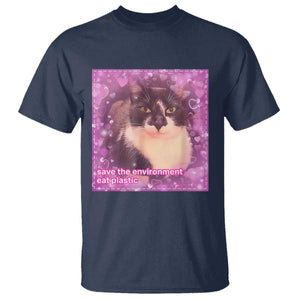 Funny Save The Environment Eat Plastic T Shirt Cat Meme TS11 Navy Print Your Wear