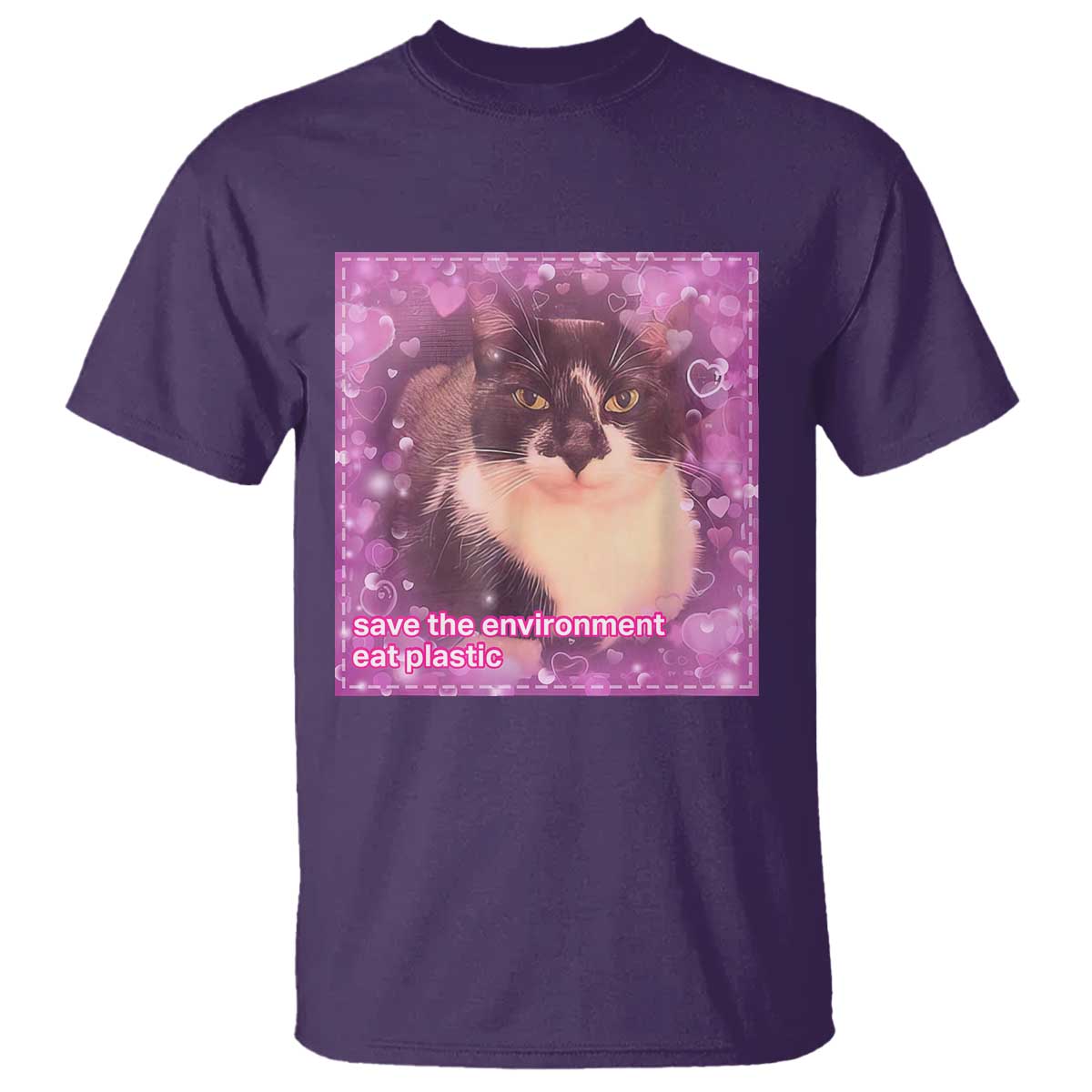 Funny Save The Environment Eat Plastic T Shirt Cat Meme TS11 Purple Print Your Wear