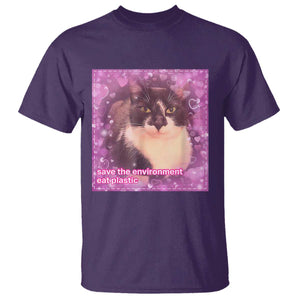 Funny Save The Environment Eat Plastic T Shirt Cat Meme TS11 Purple Print Your Wear