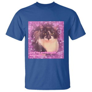 Funny Save The Environment Eat Plastic T Shirt Cat Meme TS11 Royal Blue Print Your Wear