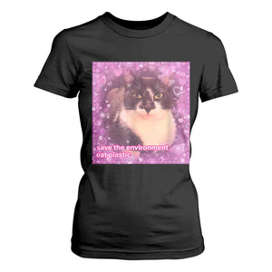 Funny Save The Environment Eat Plastic T Shirt For Women Cat Meme TS11 Black Print Your Wear