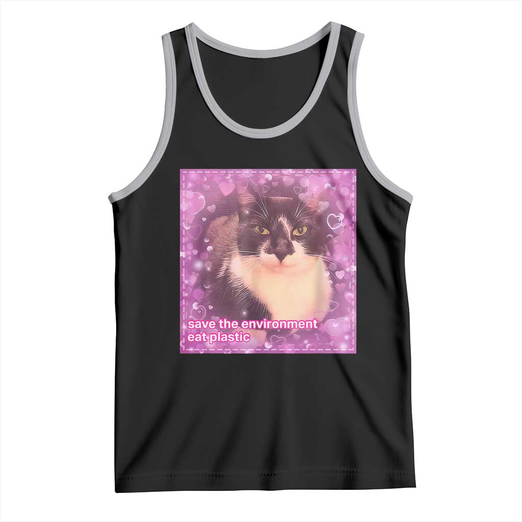 Funny Save The Environment Eat Plastic Tank Top Cat Meme TS11 Black Athletic Heather Print Your Wear