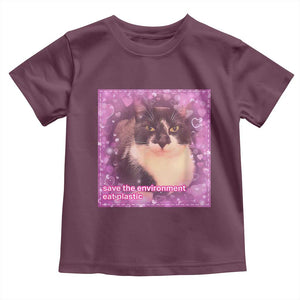 Funny Save The Environment Eat Plastic Toddler T Shirt Cat Meme TS11 Maroon Print Your Wear