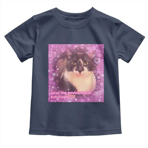 Funny Save The Environment Eat Plastic Toddler T Shirt Cat Meme TS11 Navy Print Your Wear