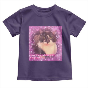 Funny Save The Environment Eat Plastic Toddler T Shirt Cat Meme TS11 Purple Print Your Wear