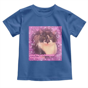 Funny Save The Environment Eat Plastic Toddler T Shirt Cat Meme TS11 Royal Blue Print Your Wear