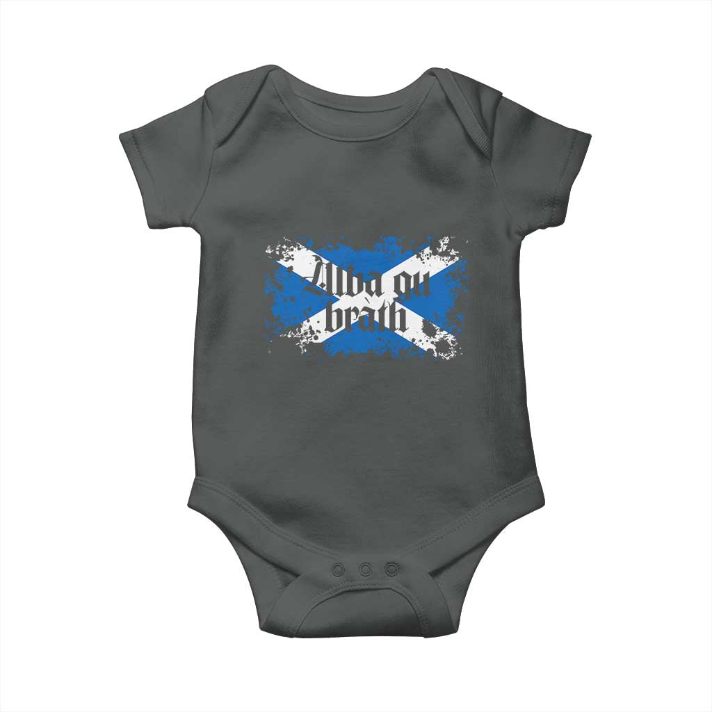 Alba Gu Brath Baby Onesie Vintage Scottish Scotland Flag Saltire TS11 Dark Heather Print Your Wear