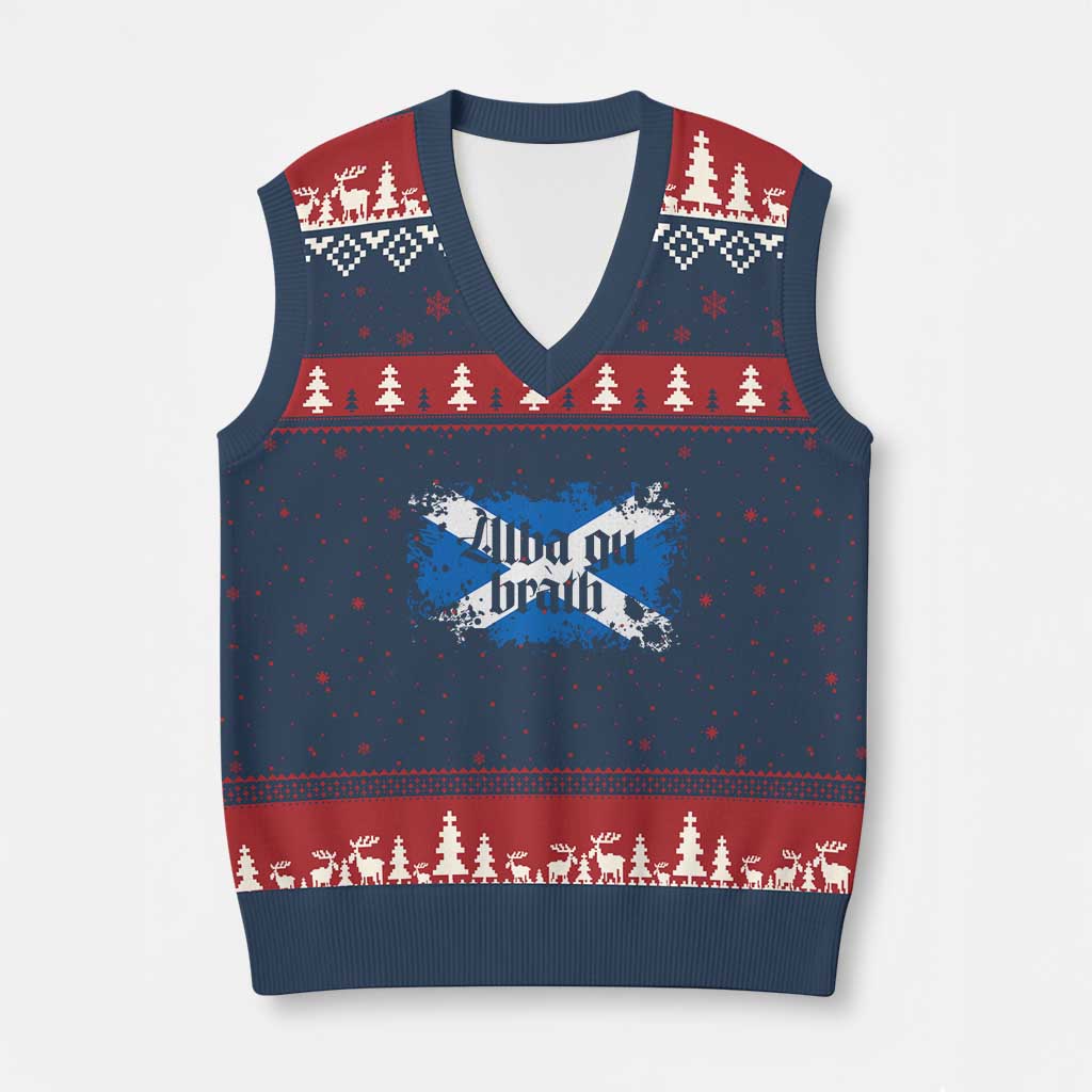 Alba Gu Brath V-Neck Knit Sweater Vest Vintage Scottish Scotland Flag Saltire TS11 Navy Red Print Your Wear