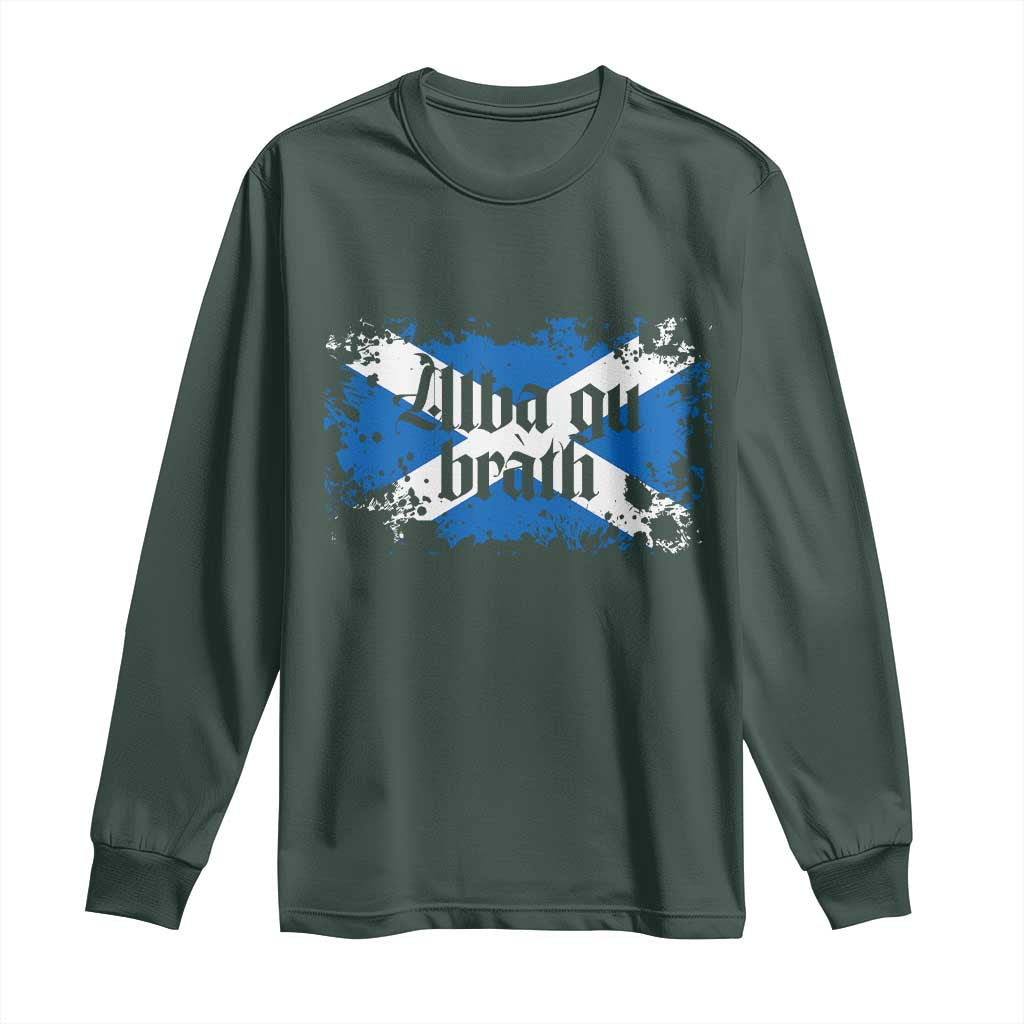 Alba Gu Brath Long Sleeve Shirt Vintage Scottish Scotland Flag Saltire TS11 Dark Forest Green Print Your Wear