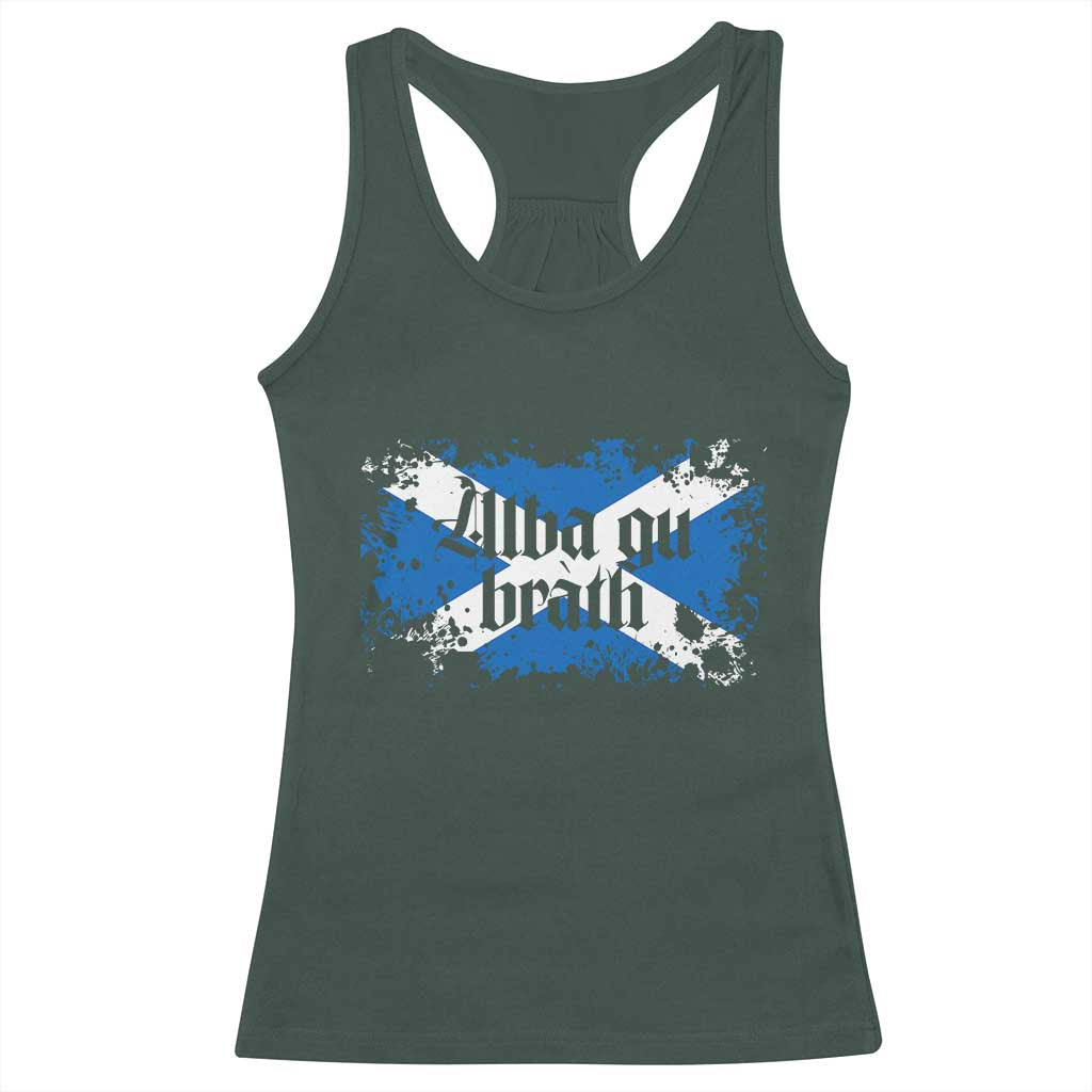 Alba Gu Brath Racerback Tank Top Vintage Scottish Scotland Flag Saltire TS11 Dark Forest Green Print Your Wear