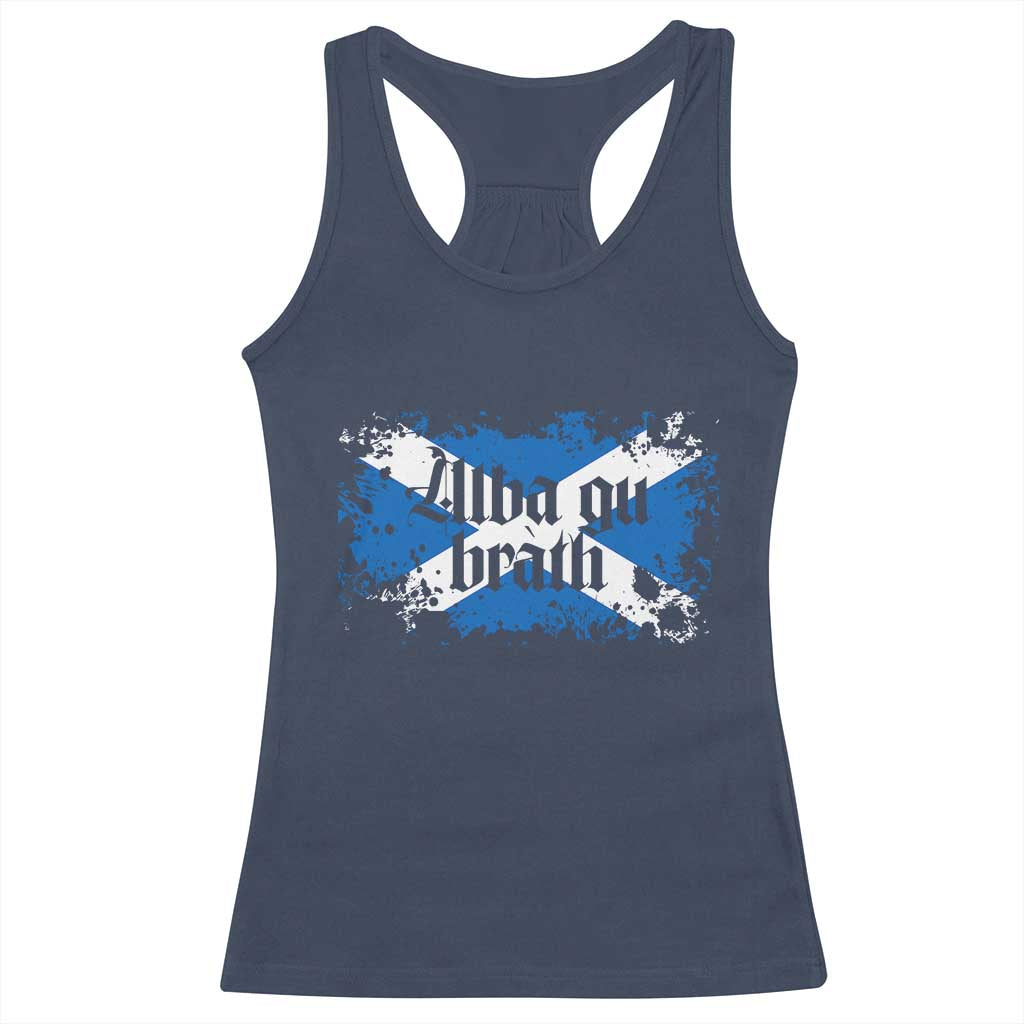 Alba Gu Brath Racerback Tank Top Vintage Scottish Scotland Flag Saltire TS11 Navy Print Your Wear