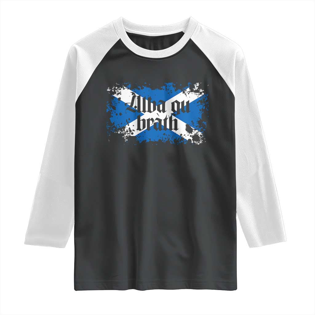 Alba Gu Brath Raglan Shirt Vintage Scottish Scotland Flag Saltire TS11 Black White Print Your Wear