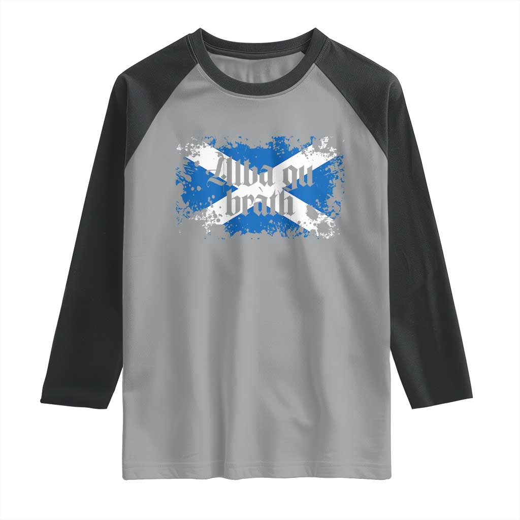 Alba Gu Brath Raglan Shirt Vintage Scottish Scotland Flag Saltire TS11 Sport Gray Black Print Your Wear