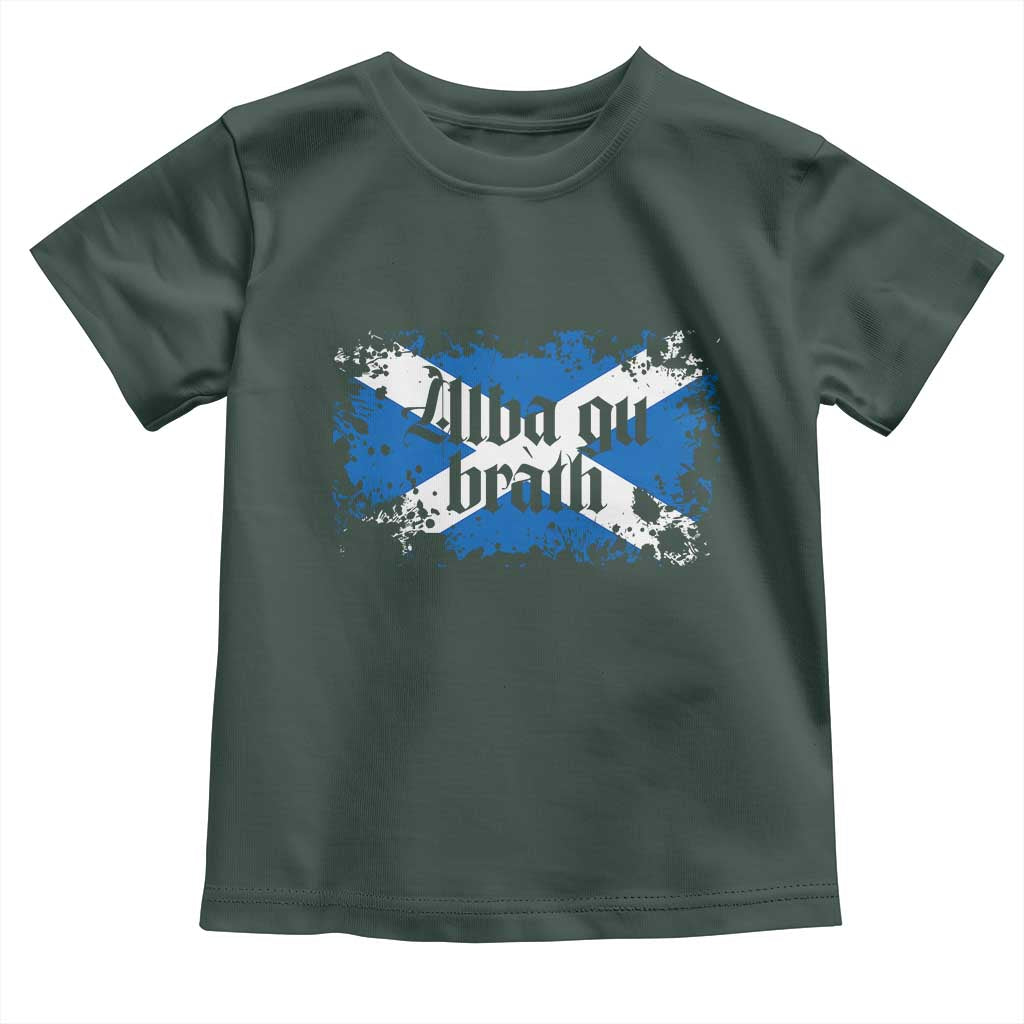 Alba Gu Brath Toddler T Shirt Vintage Scottish Scotland Flag Saltire TS11 Dark Forest Green Print Your Wear
