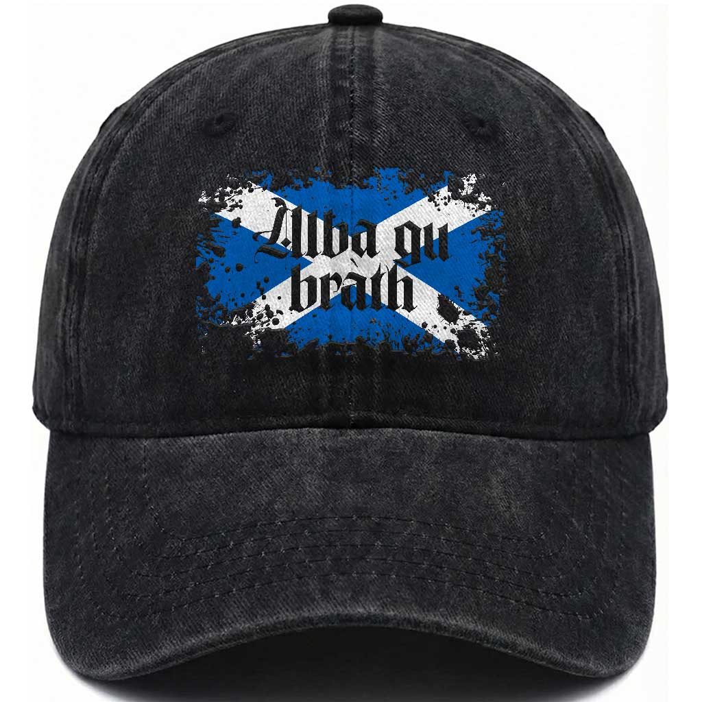 Alba Gu Brath Washed Cotton Baseball Cap Vintage Scottish Scotland Flag Saltire TS11 Print Your Wear