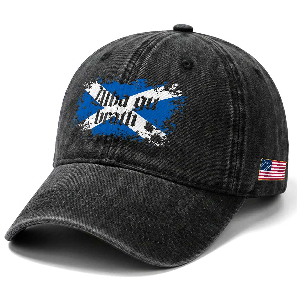 Alba Gu Brath Washed Cotton Baseball Cap Vintage Scottish Scotland Flag Saltire TS11 Print Your Wear
