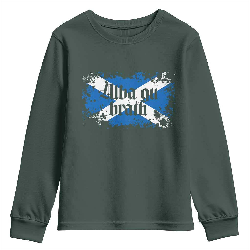 Alba Gu Brath Youth Sweatshirt Vintage Scottish Scotland Flag Saltire TS11 Dark Forest Green Print Your Wear