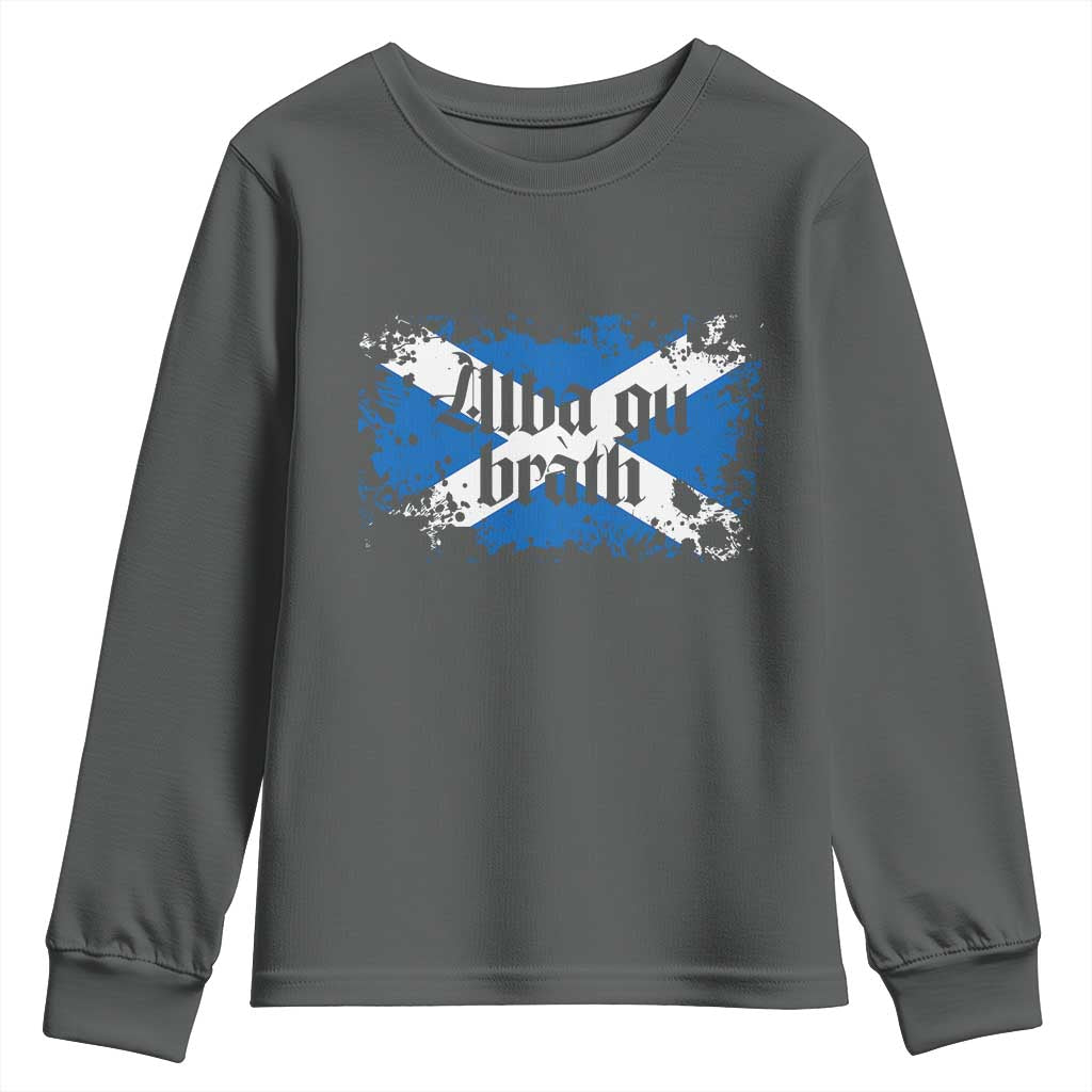 Alba Gu Brath Youth Sweatshirt Vintage Scottish Scotland Flag Saltire TS11 Dark Heather Print Your Wear