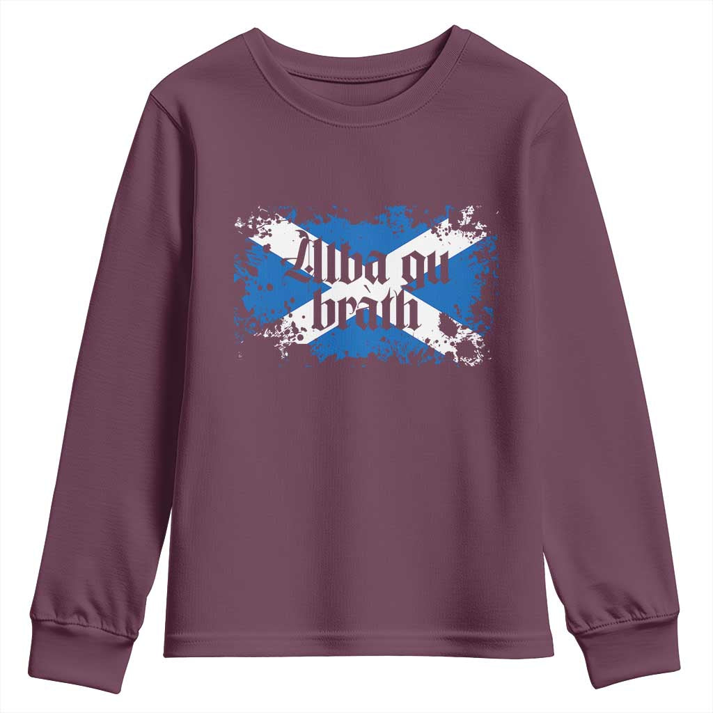 Alba Gu Brath Youth Sweatshirt Vintage Scottish Scotland Flag Saltire TS11 Maroon Print Your Wear