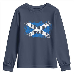 Alba Gu Brath Youth Sweatshirt Vintage Scottish Scotland Flag Saltire TS11 Navy Print Your Wear