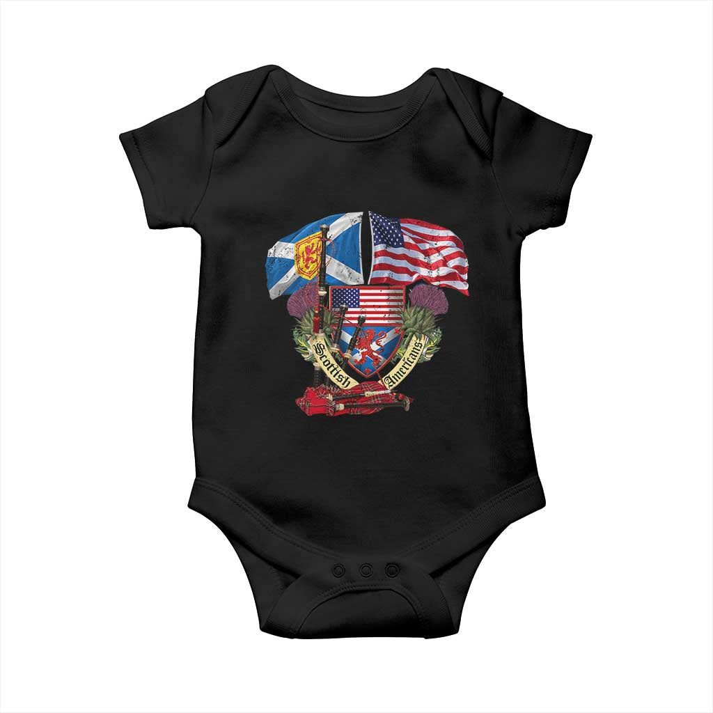 Scottish American Heritage Month Baby Onesie Bagpipe Vintage Scottish American Flag Thistle TS11 Black Print Your Wear