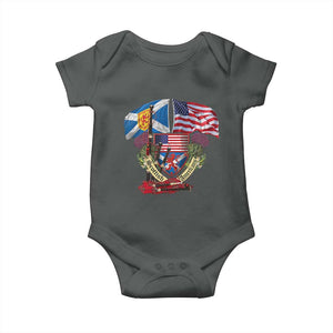 Scottish American Heritage Month Baby Onesie Bagpipe Vintage Scottish American Flag Thistle TS11 Dark Heather Print Your Wear