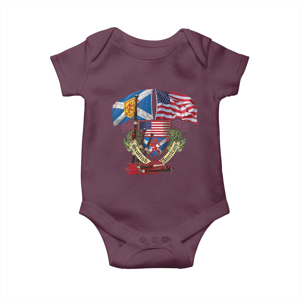 Scottish American Heritage Month Baby Onesie Bagpipe Vintage Scottish American Flag Thistle TS11 Maroon Print Your Wear
