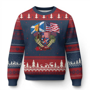 Scottish American Heritage Month Ugly Christmas Sweater Bagpipe Vintage Scottish American Flag Thistle TS11 Navy Red Print Your Wear