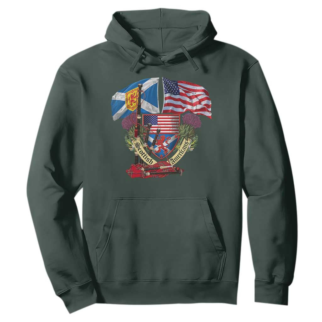 Scottish American Heritage Month Hoodie Bagpipe Vintage Scottish American Flag Thistle TS11 Dark Forest Green Print Your Wear