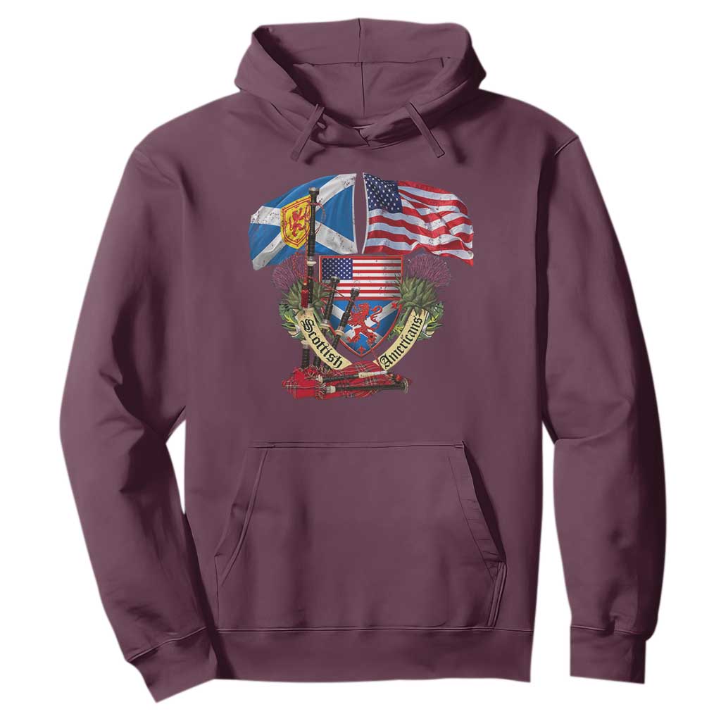 Scottish American Heritage Month Hoodie Bagpipe Vintage Scottish American Flag Thistle TS11 Maroon Print Your Wear