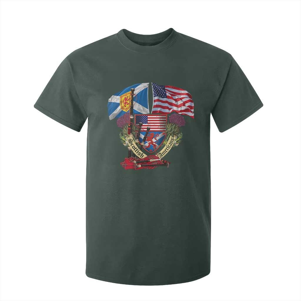 Scottish American Heritage Month T Shirt For Kid Bagpipe Vintage Scottish American Flag Thistle TS11 Dark Forest Green Print Your Wear