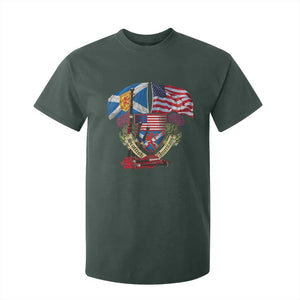 Scottish American Heritage Month T Shirt For Kid Bagpipe Vintage Scottish American Flag Thistle TS11 Dark Forest Green Print Your Wear