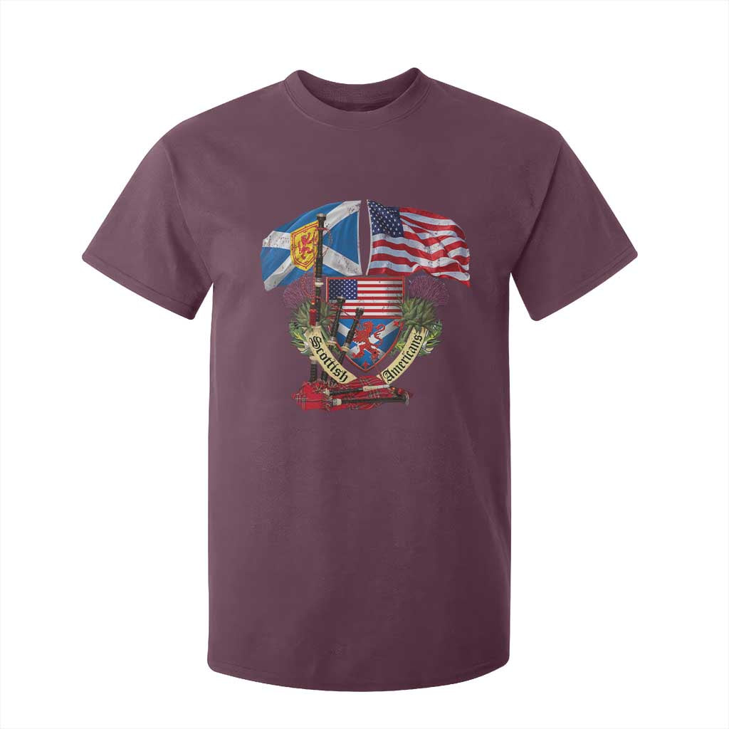 Scottish American Heritage Month T Shirt For Kid Bagpipe Vintage Scottish American Flag Thistle TS11 Maroon Print Your Wear