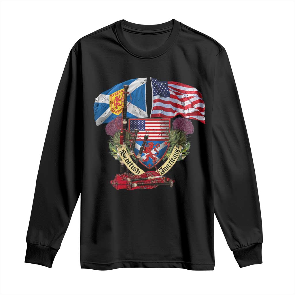 Scottish American Heritage Month Long Sleeve Shirt Bagpipe Vintage Scottish American Flag Thistle TS11 Black Print Your Wear