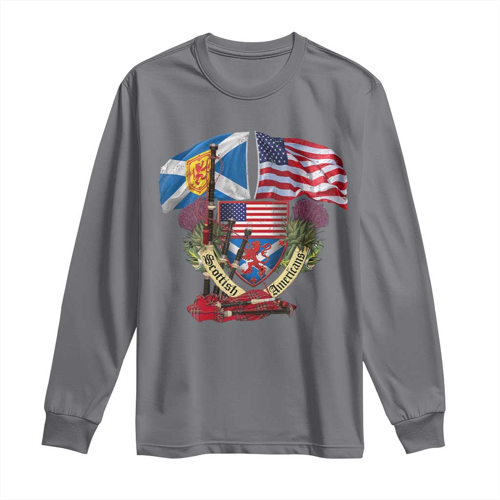 Scottish American Heritage Month Long Sleeve Shirt Bagpipe Vintage Scottish American Flag Thistle TS11 Charcoal Print Your Wear