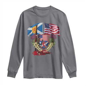 Scottish American Heritage Month Long Sleeve Shirt Bagpipe Vintage Scottish American Flag Thistle TS11 Charcoal Print Your Wear