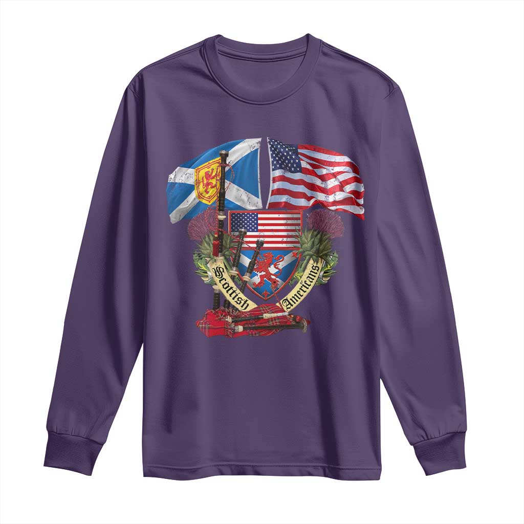 Scottish American Heritage Month Long Sleeve Shirt Bagpipe Vintage Scottish American Flag Thistle TS11 Purple Print Your Wear