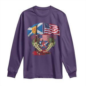 Scottish American Heritage Month Long Sleeve Shirt Bagpipe Vintage Scottish American Flag Thistle TS11 Purple Print Your Wear