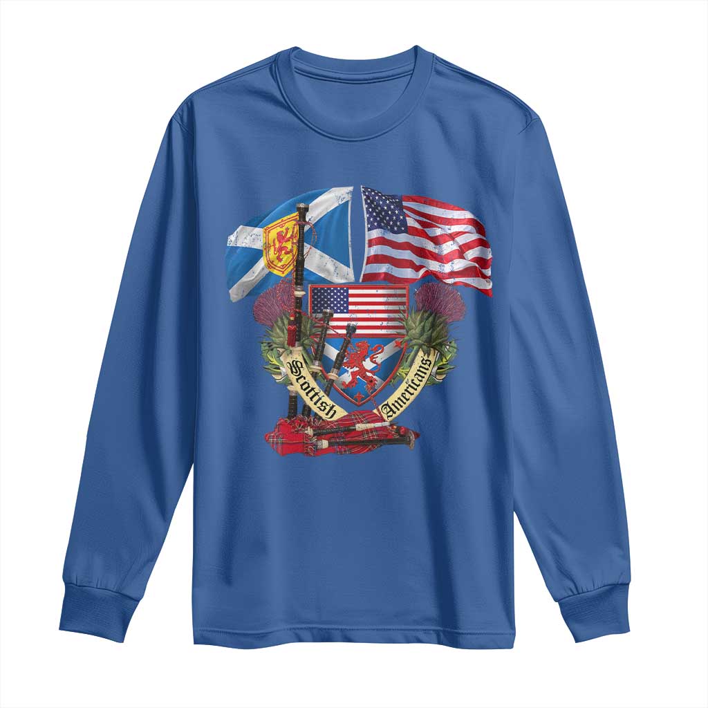 Scottish American Heritage Month Long Sleeve Shirt Bagpipe Vintage Scottish American Flag Thistle TS11 Royal Blue Print Your Wear