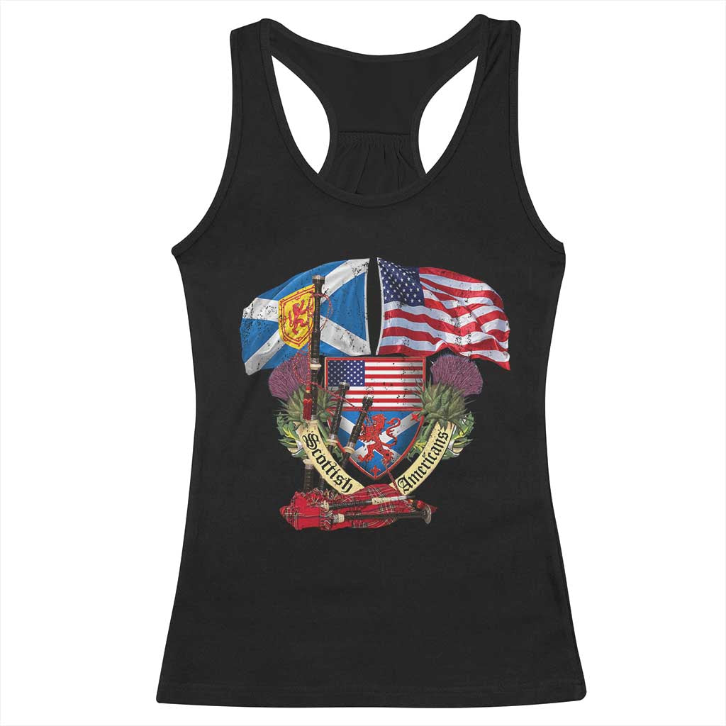 Scottish American Heritage Month Racerback Tank Top Bagpipe Vintage Scottish American Flag Thistle TS11 Black Print Your Wear