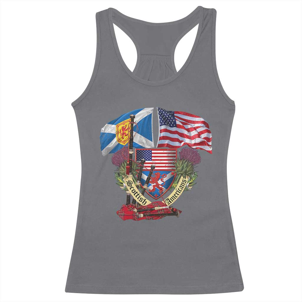 Scottish American Heritage Month Racerback Tank Top Bagpipe Vintage Scottish American Flag Thistle TS11 Charcoal Print Your Wear