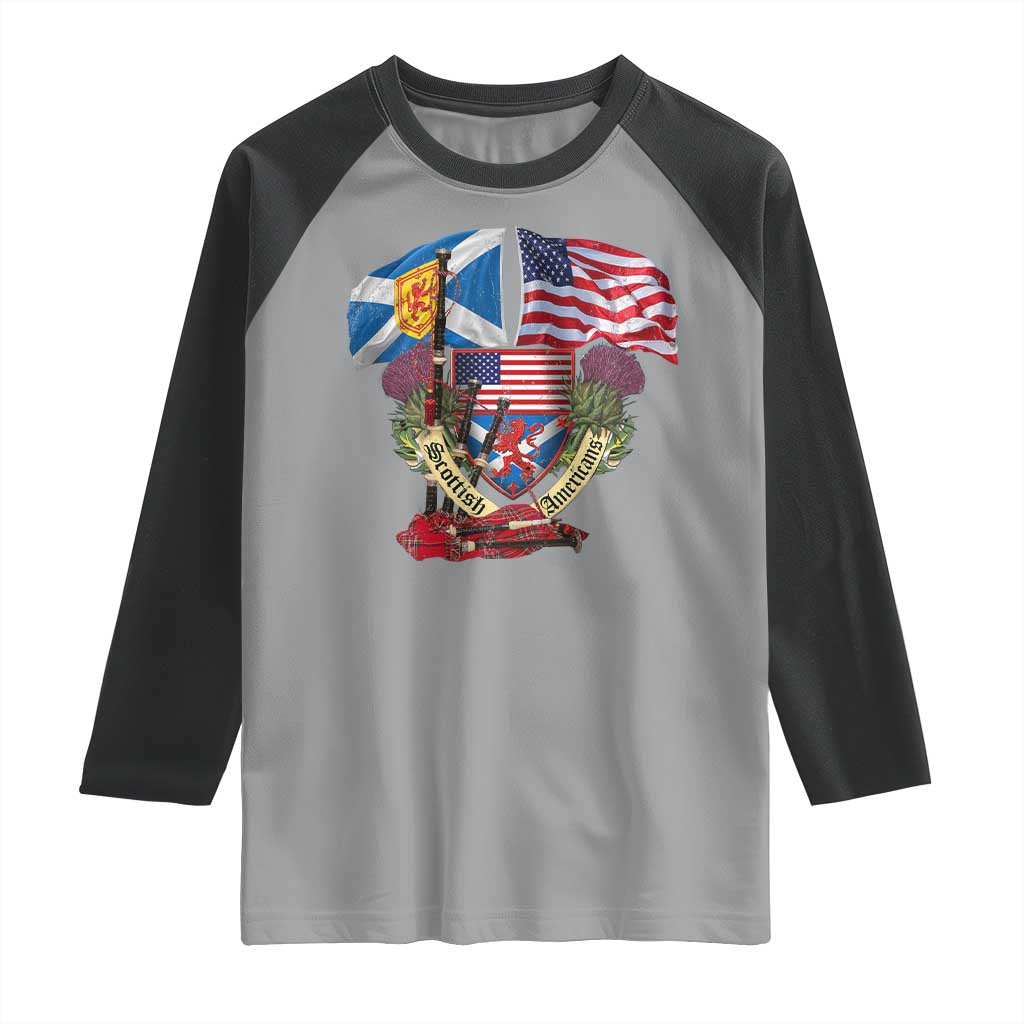 Scottish American Heritage Month Raglan Shirt Bagpipe Vintage Scottish American Flag Thistle TS11 Sport Gray Black Print Your Wear