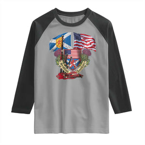 Scottish American Heritage Month Raglan Shirt Bagpipe Vintage Scottish American Flag Thistle TS11 Sport Gray Black Print Your Wear