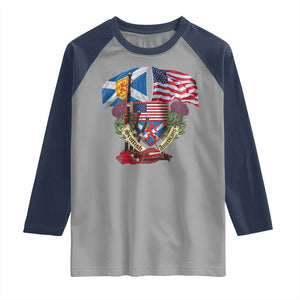 Scottish American Heritage Month Raglan Shirt Bagpipe Vintage Scottish American Flag Thistle TS11 Sport Gray Navy Print Your Wear
