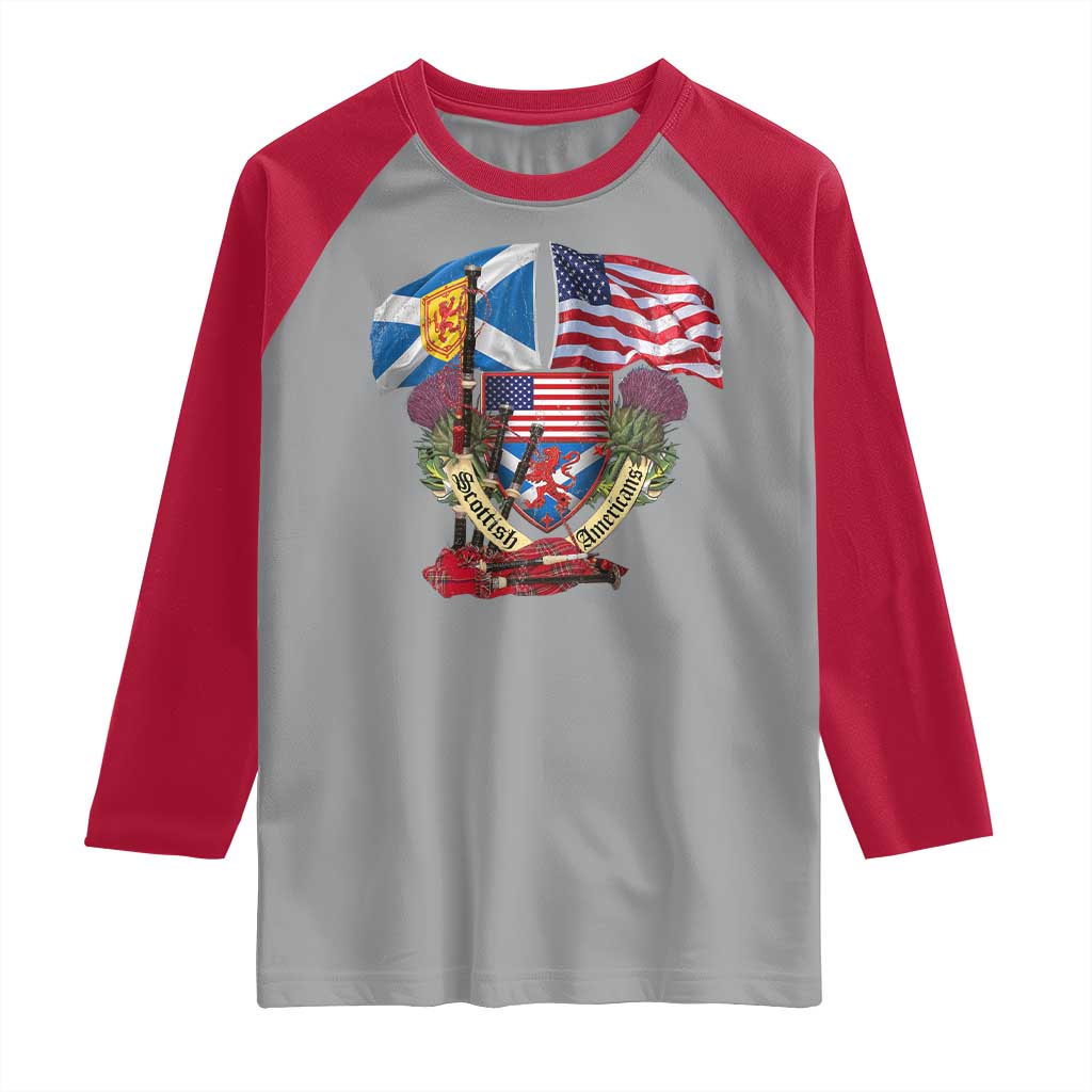 Scottish American Heritage Month Raglan Shirt Bagpipe Vintage Scottish American Flag Thistle TS11 Sport Gray Red Print Your Wear