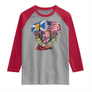 Scottish American Heritage Month Raglan Shirt Bagpipe Vintage Scottish American Flag Thistle TS11 Sport Gray Red Print Your Wear